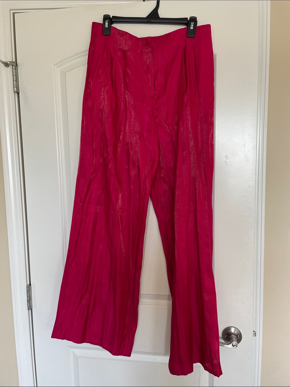 Hot Pink Wide-Leg Satin Pants